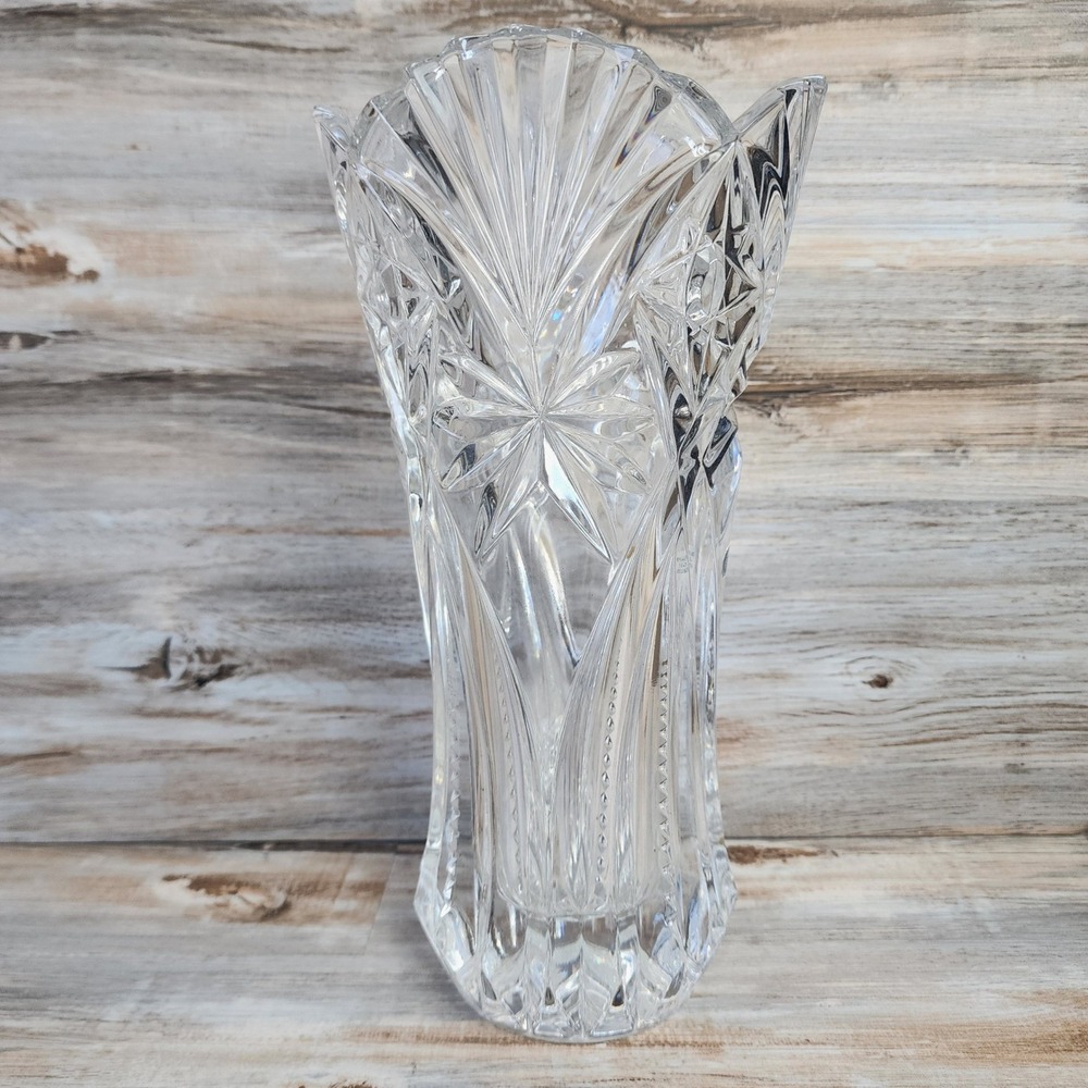 J.G. Durand Cristal France Florence Lead Crystal Vase Pinwheel Starburst 10 inch